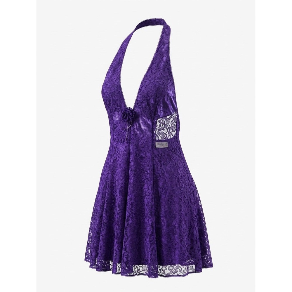 Vintage Frederick's of Hollywood Purple Lace Halter Chemise Nightgown Size M Y2K